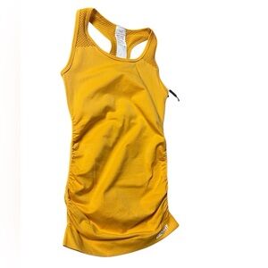 DKNY TANK SPORT TOP RUCHED TRIMMED RIB SPORT SEAMLESS WOMEN YELLOW COLOR SIZE XS